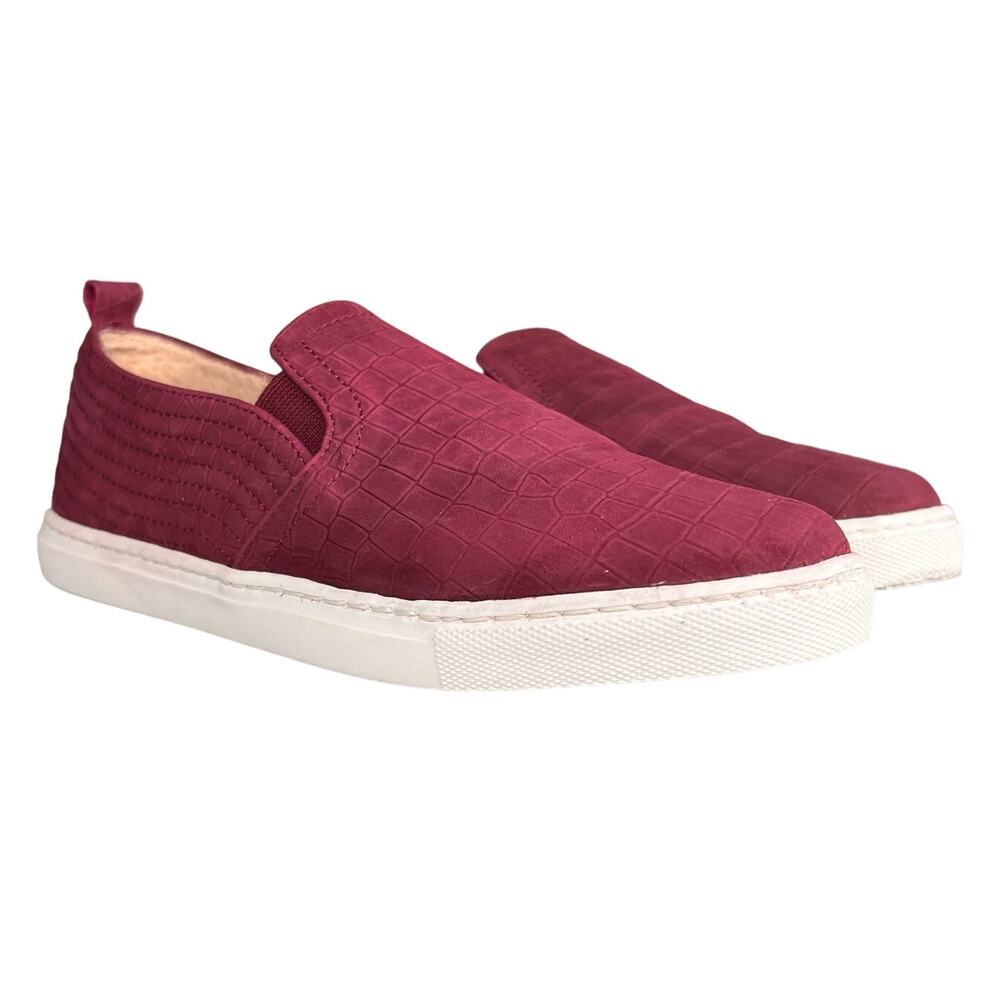 Splendid San Diego Croc Embossed Leather Slip-On Sneakers Burgundy Womens 6